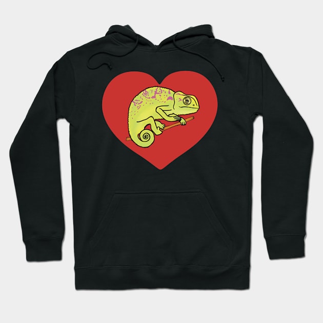 Red Colorful Chameleon Heart for Chameleon Lovers Hoodie by Mochi Merch